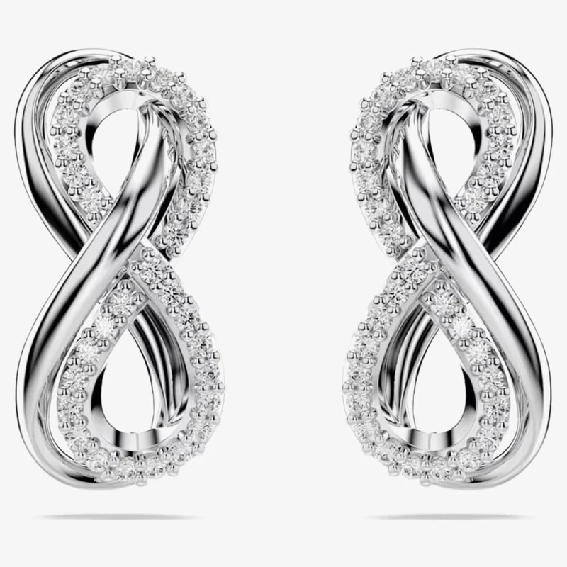 Image of Hyperbola White Rhodium Plated Infinity Stud Earrings 5687269