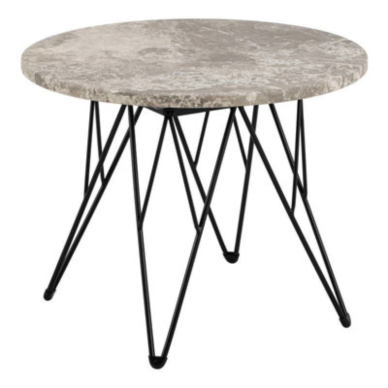 Image of Furniture To Go Prunus Round Side Table In Grey Marble And Black Coated Steel Base 55X41.4Cm