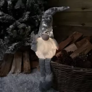 Image of 42cm Tall Light Up Christmas Gnome Gonk Dangly Legs Silver Sequins and Snowflakes