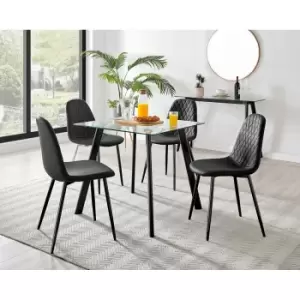 Image of Furniture Box Seattle Glass and Black Leg Square Dining Table & 4 Black Corona Black Leg Chairs
