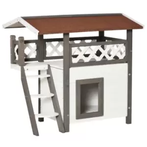Image of Pawhut Cat House With Balcony - White