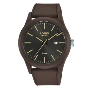 Image of Mens Sports Solar Watch with Brown Silicone Strap & Brown and Gold Face