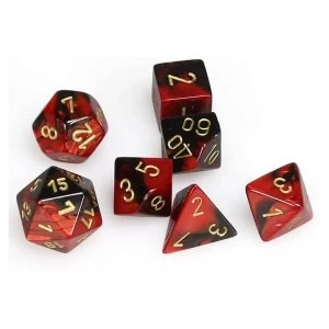 Image of Chessex Gemini Poly 7 Dice Set: Black-Red/Gold