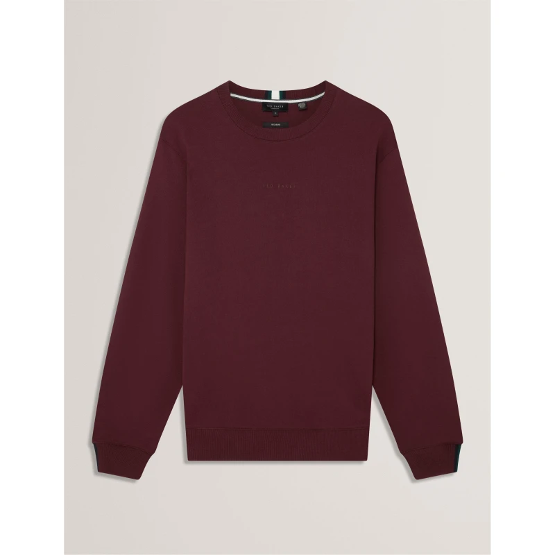 Image of Ted Baker Mens Long-Sleeve Crew Tracksuit Top Oxblood male S (2)