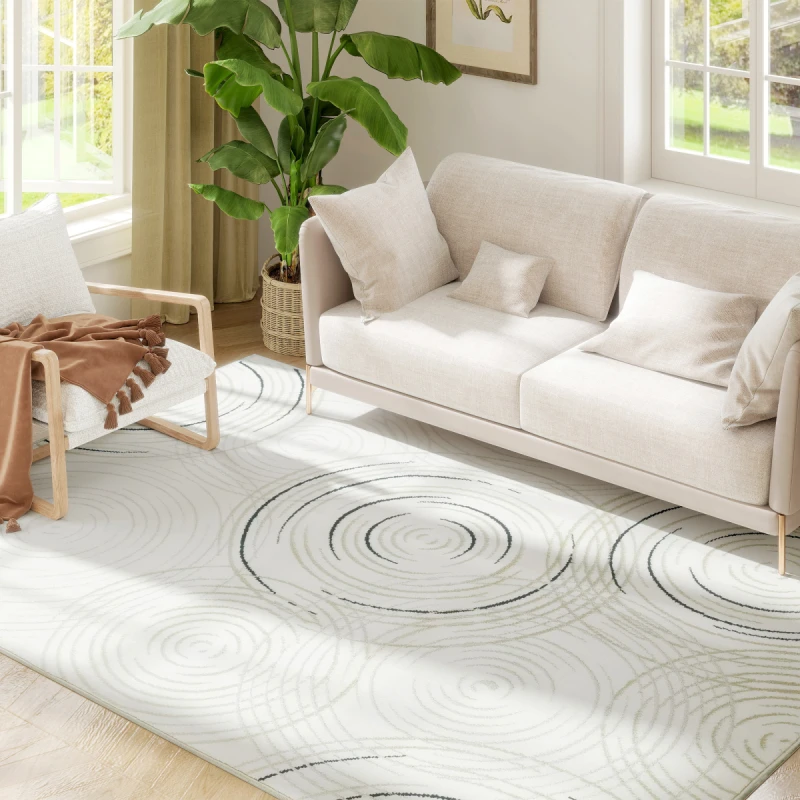 Image of HOMCOM HOMCOM Swirl Pattern Washable Area Rug, Allergy-Friendly Floor Carpet, Cream Size: 160cm x 230cm Cream 160cm x 230cm Unisex 5063603658943
