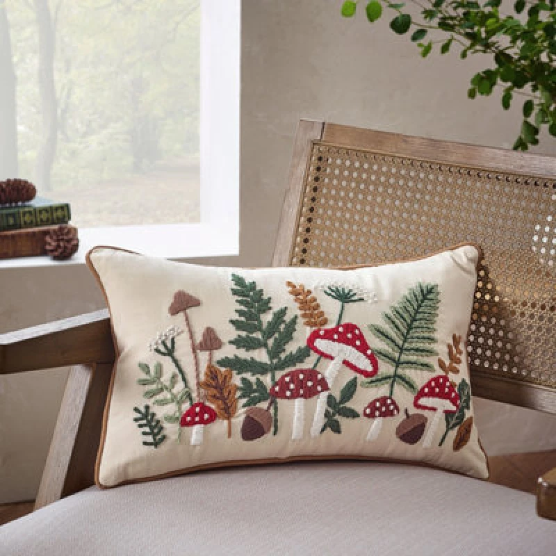 Image of Catherine Lansfield Embroidery Woodland 30X50Cm Cushion Natural