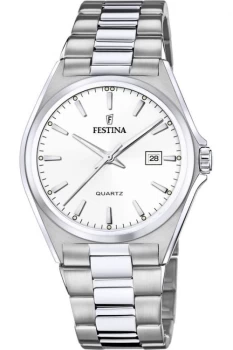 Image of Festina F20552-2 Mens White Dial Steel Bracelet Wristwatch Colour - Silver Tone