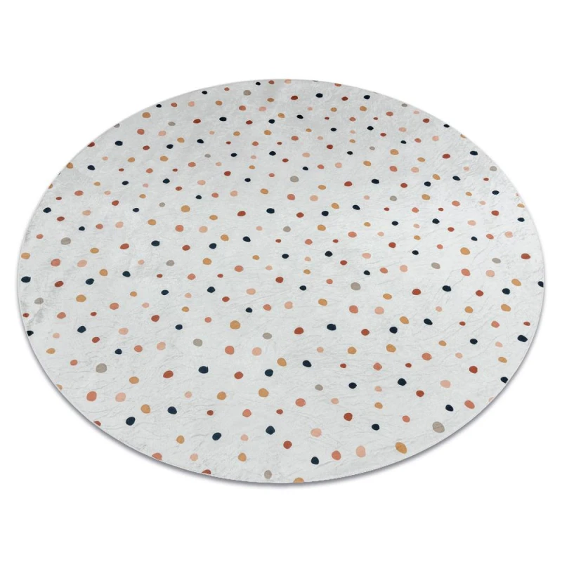 Image of RugsX Bambino 47890 Round Washing Carpet Dots For Children Anti Slip - White / Brown Circle 160 Cm