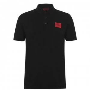 Image of Hugo Boss Dereso 212 Red Patch Logo Polo Shirt Black Size XL Men