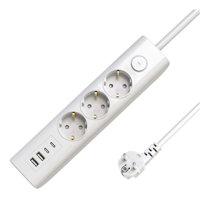 Image of Microconnect 3-way USB Schuko Power Strip on/off switch 1.5M. White