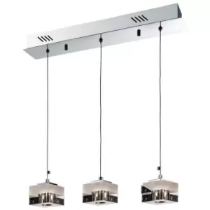 Image of Italux Lighting - Italux Cubric - Modern Hanging Pendant Chrome 3 Light with Glass, White Stripe Shade G4
