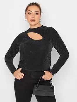 Image of Yours Brillo Cut Out Crop Top Silver, Black, Size 16, Women