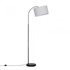 Image of Curva Floor Lamp in Black with Large Cool Grey Reni Shade