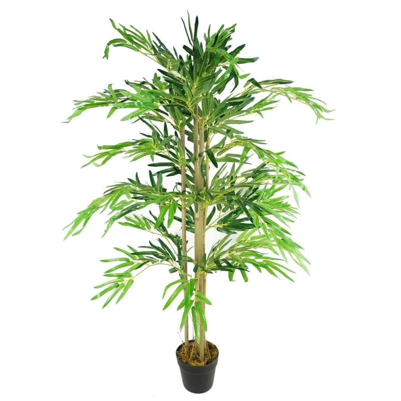 Image of Leaf Design 120cm (4ft) Artificial Bamboo Plants Trees (Natural Green)