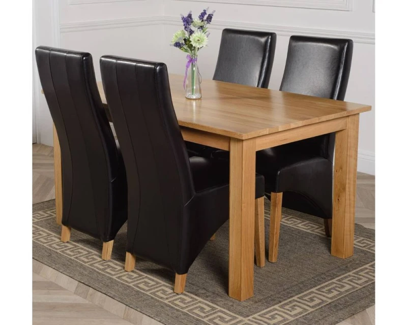 Image of Thats Furniture Oslo 150 x 90cm Medium Oak Dining Table & 4 Lola Leather Chairs in Black Unisex 150 x 90 cm