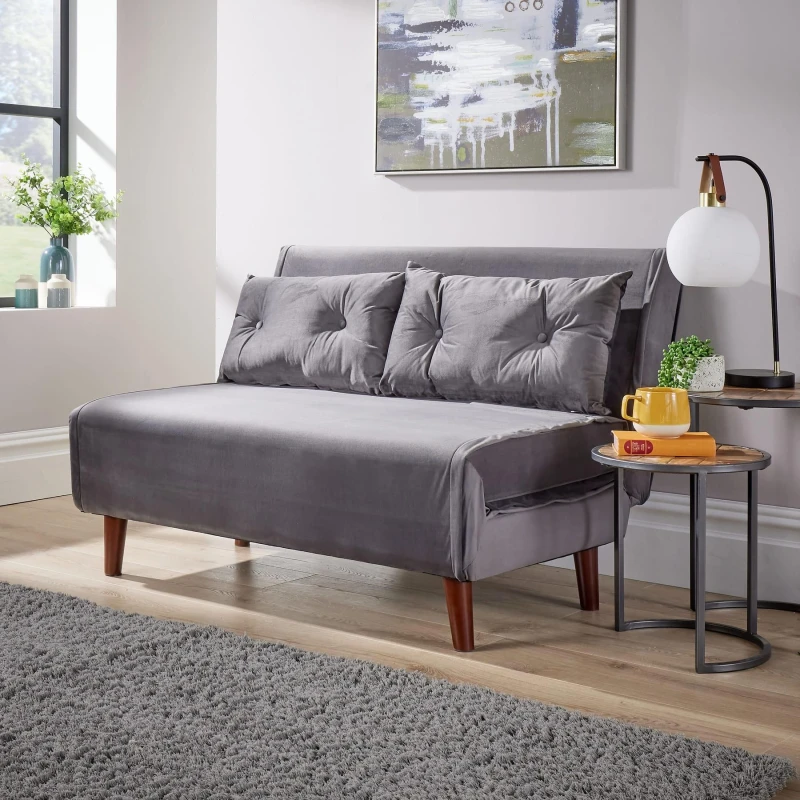 Image of Home Source Morella Velvet 2 Seater Double Folding Sofa Bed Grey