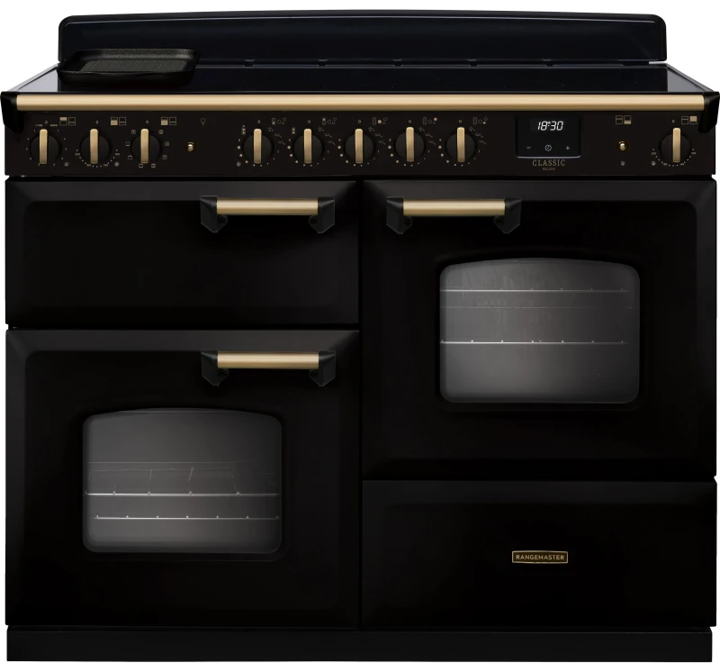 Image of Rangemaster CLDLO110EIPGBL/AB1 Classic Deluxe OC 110cm Induction Range Cooker Antique Brass Trim 18343 - BLACK CLDLO110EIPGBL/AB1