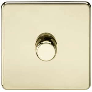 Image of KnightsBridge 60-400W 1G 2 Way 230V Screwless Polished Brass Electric Dimmer Switch