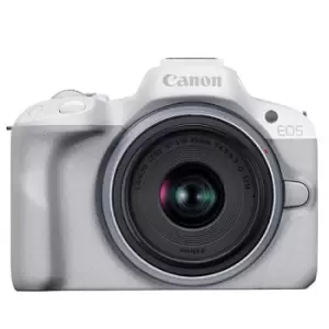 Image of Canon EOS R50 Mirrorless Camera in White with RF-S 18-45mm Lens