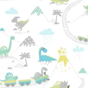 Image of Holden Decor Dino Town Grey/Soft Teal Wallpaper