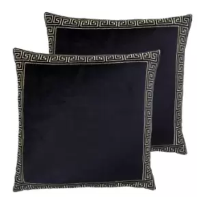 Image of Paoletti Apollo Polyester Filled Cushions Twin Pack Cotton Viscose Black/Gold