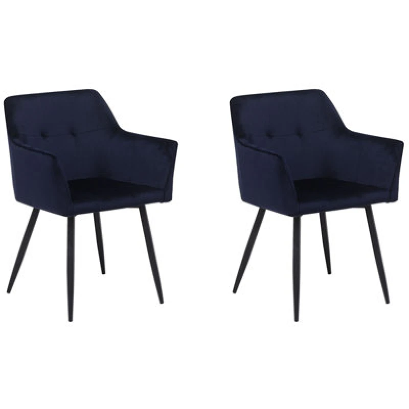 Image of Beliani Set Of 2 Dining Chairs Jasmin Velvet Dark Blue