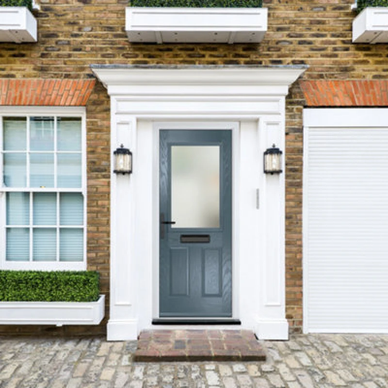 Image of Lacerta Composite Door Lytham 7015 Grey 920mm X 2090mm Open In Right Hand Obs Glass 10 Year Guarantee - Free Delivery & Smart Lock