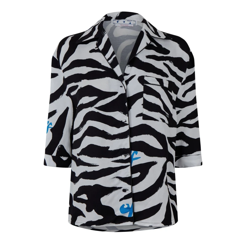 Image of Off White Womens Zebra Pyjama Shirt White Black female 6 (38)