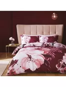 Image of Catherine Lansfield Dramatic Floral Duvet Cover Set - Claret