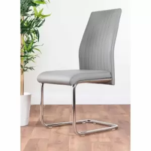 Image of Furniture Box 2 x Modern Stylish Contemporary Lorenzo Faux Leather And Chrome Metal Cantilever Dining Chairs Elephant Grey