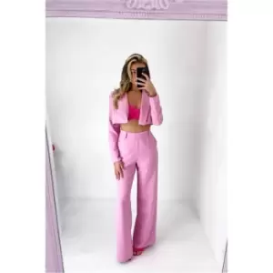Image of I Saw It First Baby Pink Super Cropped Blazer With Shoulder Pads - Pink