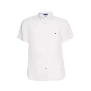 Image of Tommy Hilfiger Pigment-Dyed Short Sleeve Linen Shirt - White