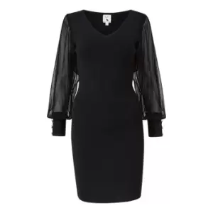 Image of Yumi Black Bodycon Dress With Chiffon Sleeves - Black