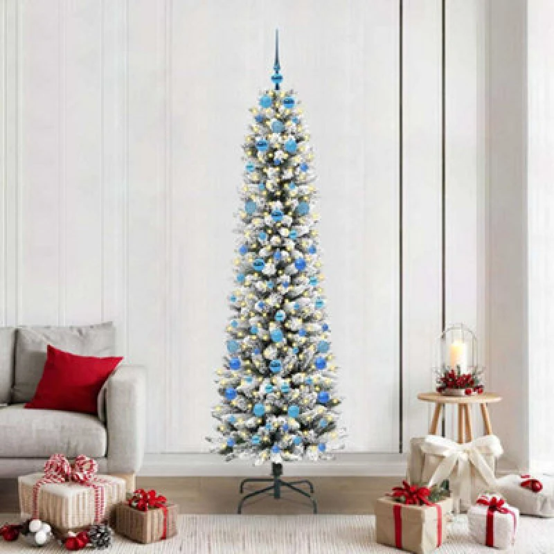 Image of vidaXL Artificial Christmas Tree with 300 LEDs, Blue Balls Green and white 210 cm, Green 3396124