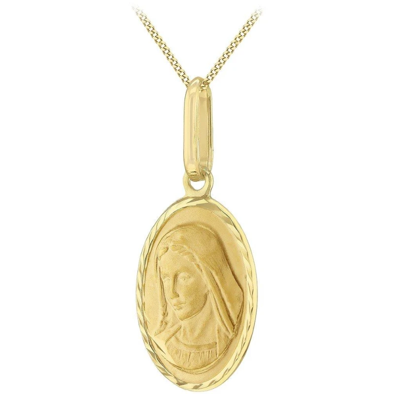 Image of Be You 9ct Gold Holy Mary Oval Necklace Yellow Gold unisex 18in
