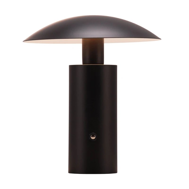 Image of Happy Homewares Designer Flat Cone Mushroom Rechargeable & Dimmable Table Lamp in Matte Black Unisex