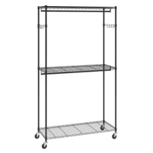 Image of VEVOR Heavy Duty Clothes Rack, Rolling Clothing Garment Rack with 3 Storage Tiers, 2 Rods and 2 Pairs Side Hooks, Adjustable Height Clothing Rack Clos
