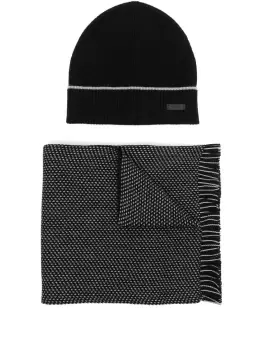 Image of BOSS Logo-patch Beanie Set Black