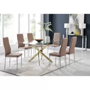 Image of Furniture Box Leonardo 6 Gold Dining Table and 6 Cappuccino Milan Chairs