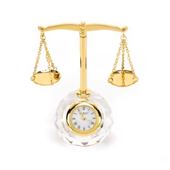 Image of WILLIAM WIDDOP Miniature Glass Clock - Scales of Justice
