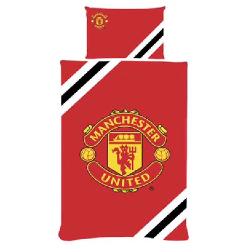 Image of Manchester United Fc Core Stripe Duvet Cover Set Red/yellow/black (Single)