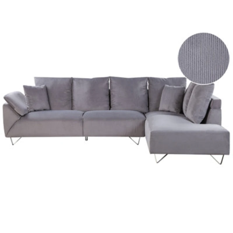 Image of Beliani Corner Sofa 4 Seater Lunner Corduroy Grey Left Hand