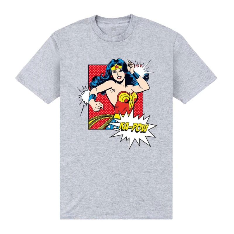 Image of Wonder Woman Mens Ka-Pow T-Shirt in Grey Size: Small Grey Male S