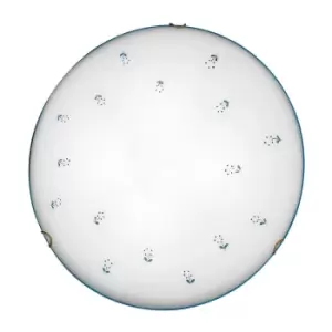 Image of Moon Cottage Style Glass Patterned Flush Ceiling Lamp Antique Brass, 3x E27