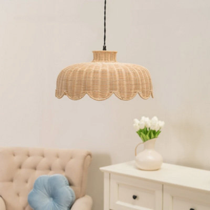 Image of ValueLights Naveah Natural Scallop Rattan Pendant Ceiling Floor Lamp Light Shade Natural