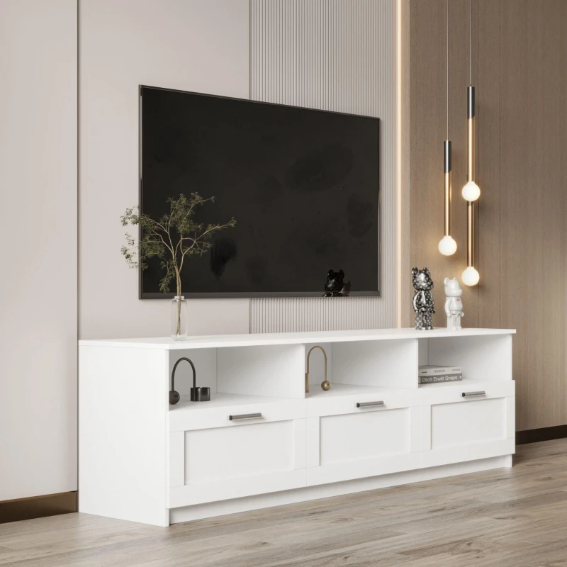 Image of Home Source TV Floor Stand with 3 Drawers White