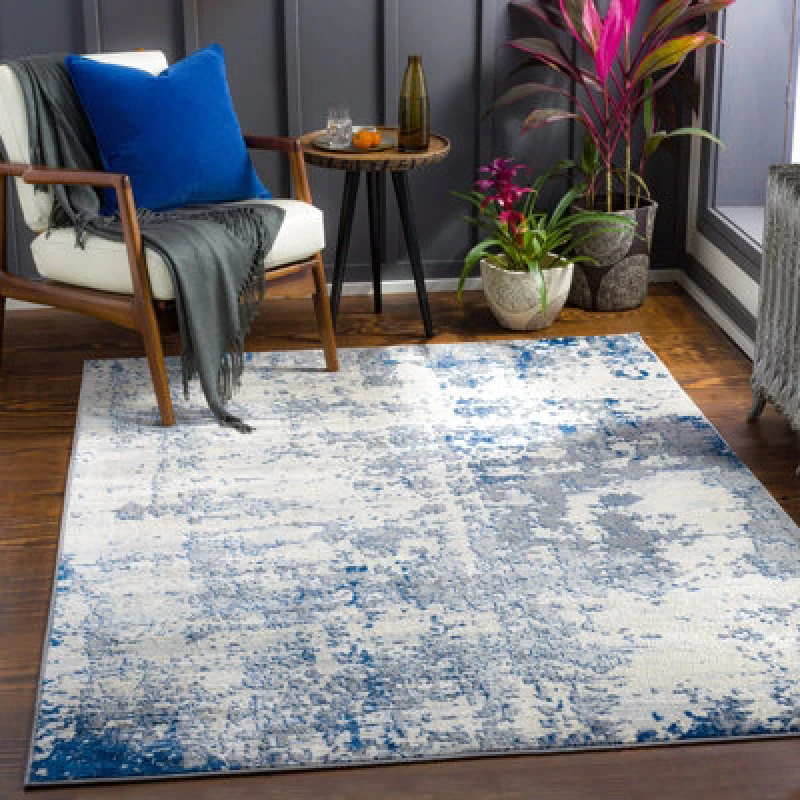 Image of Livabliss Abstract Modern Marble Dark Blue Victoire Area Rug 130 X 180 Cm - Easy Care, Non Shedding, Ideal For Living Room & Bedroom