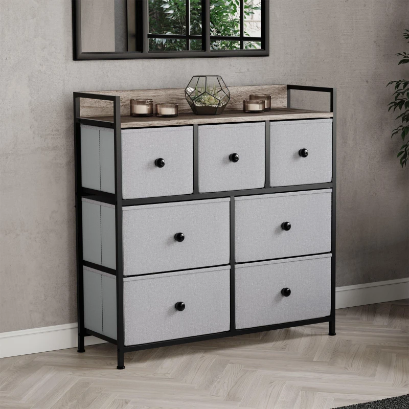 Image of Lassic Chorley 7 Drawer Fabric Storage Chest UKFR Beige & Grey Wo unisex 7 Drawer