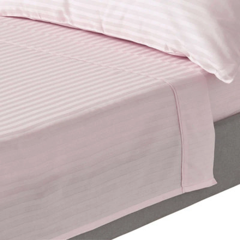 Image of Homescapes Egyptian Cotton Satin Stripe Flat Sheet 330 Thread Count Dusty Pink