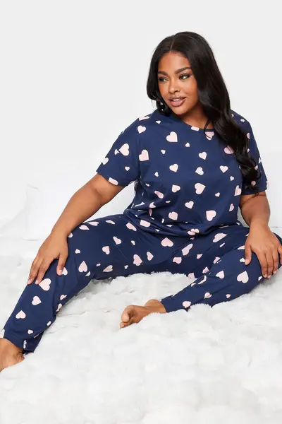 Image of Yours Printed Pyjama Set Mid Navy